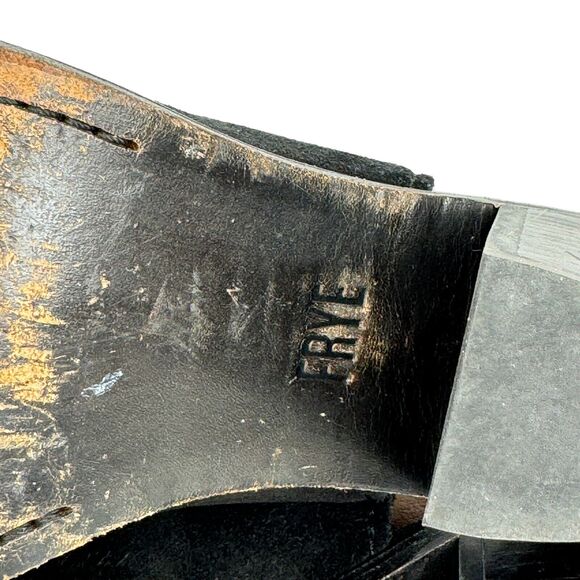 Frye Courtney Suede Leather Slingback Heeled Mule SZ 9 Shootie Black Open Toed - Picture 10 of 10